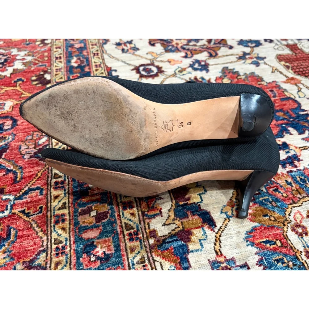 Loeffler Randall Black Sock Ankle Boots Knit Pointed Toe Kitten Heel Womens 9.5